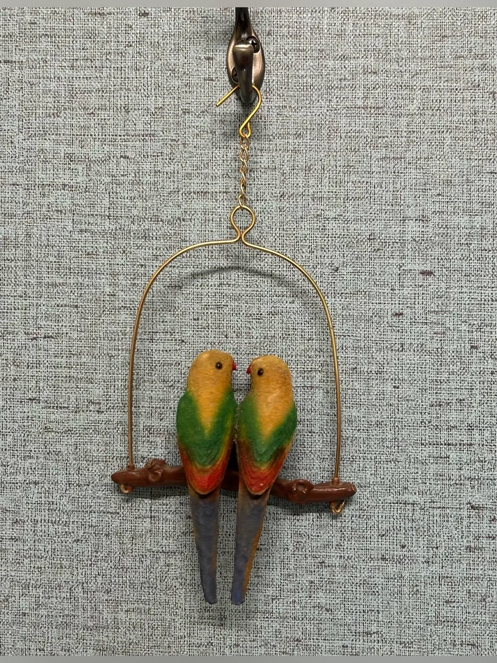 Vintage Felted Parrot Hanging Statue, Colorful Lovebirds Decor - Picture 1 of 4